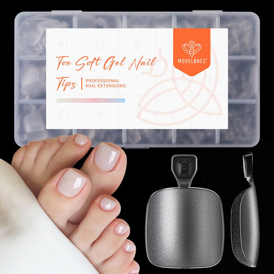 Modelones Toe Nail Tips Short Square Soft Gel Tips Squoval Fake Toe Nails Matte Full Cover Pre-shape Extension Home DIY Salon 240Pcs 15Sizes-BrightBean Baby