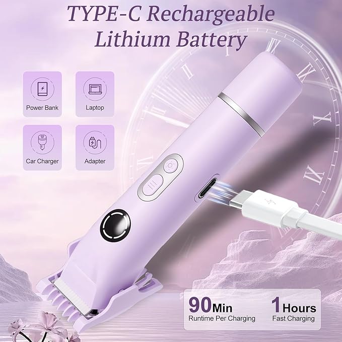Bikini Trimmer for Women, 4 in 1 Wet/Dry Electric Razors for Women - Dual Head, Painless Rechargeable Portable Womens Razors for Shaving Set for Face, Nose, Eyebrows, Armpits, Bikini Area (Purple)-BrightBean Baby