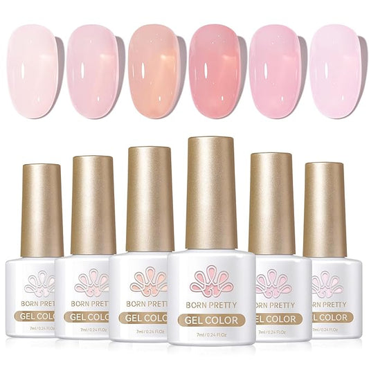 Born Pretty Jelly Pink Gel Nail Polish Nude Pink Sheer Translucent Gel Polish Milky Natural Gel Polish Set Nail Art Manicure DIY Kit Home Salon 6PCS-BrightBean Baby