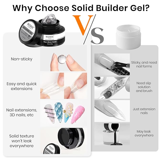 MIZHSE 30g/1oz Solid Builder Gel for Nails and 15g 3D Painting Gel, Clear Hard Gels for Nails Sculpting Nails Art Soak Off U V LED Builder Salon Home DIY Manicure-BrightBean Baby