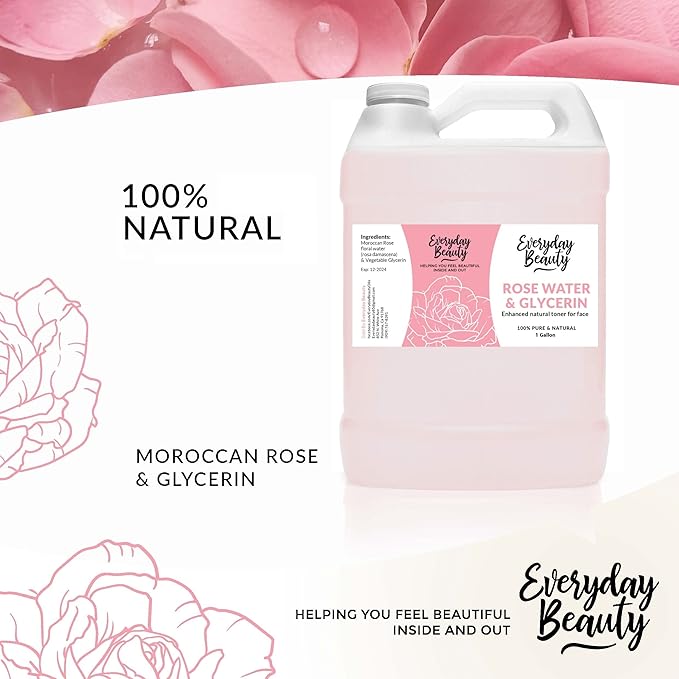 Rose Water & Glycerin Enhanced Facial Toner - 1 Gallon Bulk Alcohol-Free Vegan All Natural Refreshing for Face and Hair - Uplifts, Calming & Soothing for All Skin Types-BrightBean Baby