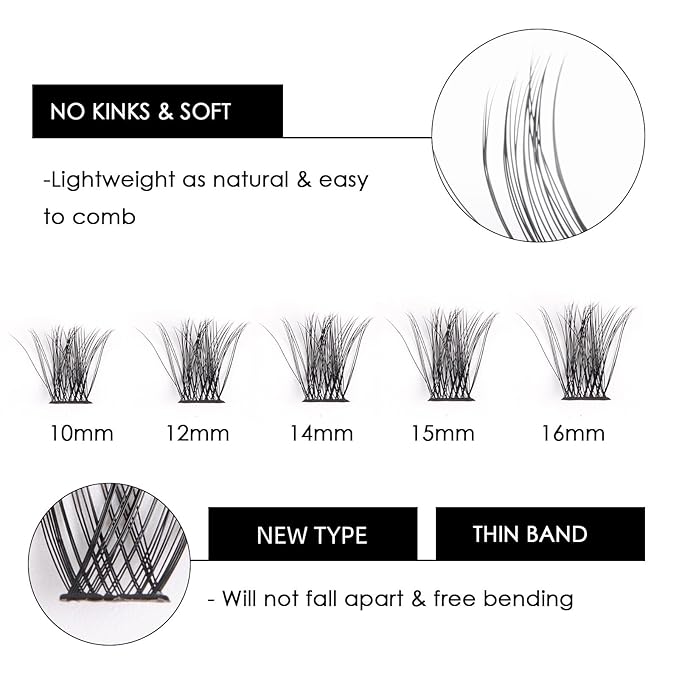 Cluster Lashes 72 Individual Lashes Clusters Eyelash Extensions False Eyelashes DIY Lash Extension Kit Reusable False Eyelashes Natural Look Mix 10-16mm C D Curl-DM17-BrightBean Baby