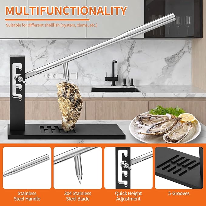 Stainless Steel Oyster Clam Opener Machine,Oyster Shucker Tool,Adjustable Oyster Opener Tool,Including Knives, Gloves and G-Clip,Suitable for Seafood Tools for Hotel, Family and Buffet