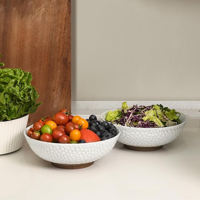 Wotalation Handmade Ceramic Large Serving Bowls, Salad Bowl set. Modern Kitchen Dishes for Dinner, Fruit, Salad. Oven, Dishwasher Safe, Vanilla White, 58 oz, 9.5" (1, 9.5“)