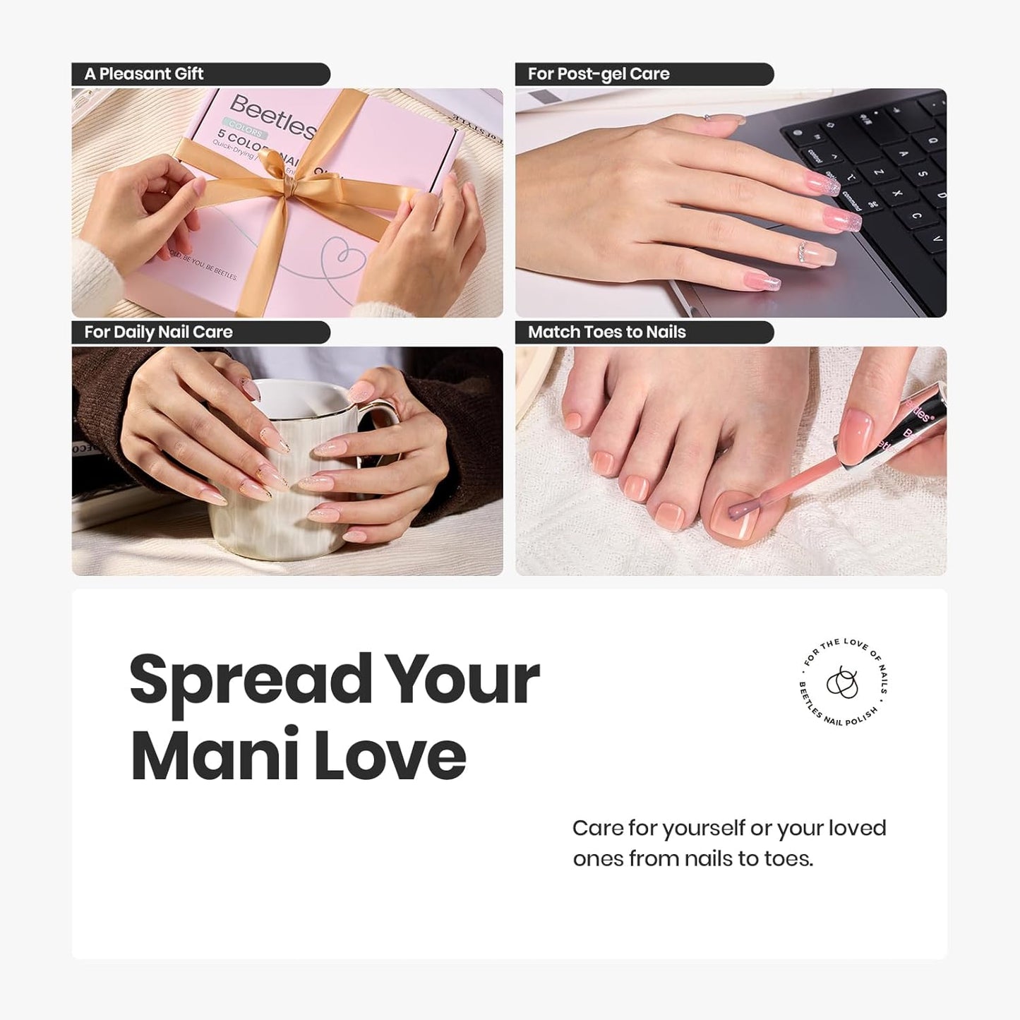 Beetles Pink Nail Polish Set, 5 Colors Nude Pink Jelly Collection Quick Dry Long Lasting Nail Polish Base & Top Coat and Cuticle Serum Kit Spring DIY Care for Nail Home Gift Sets For Women-BrightBean Baby