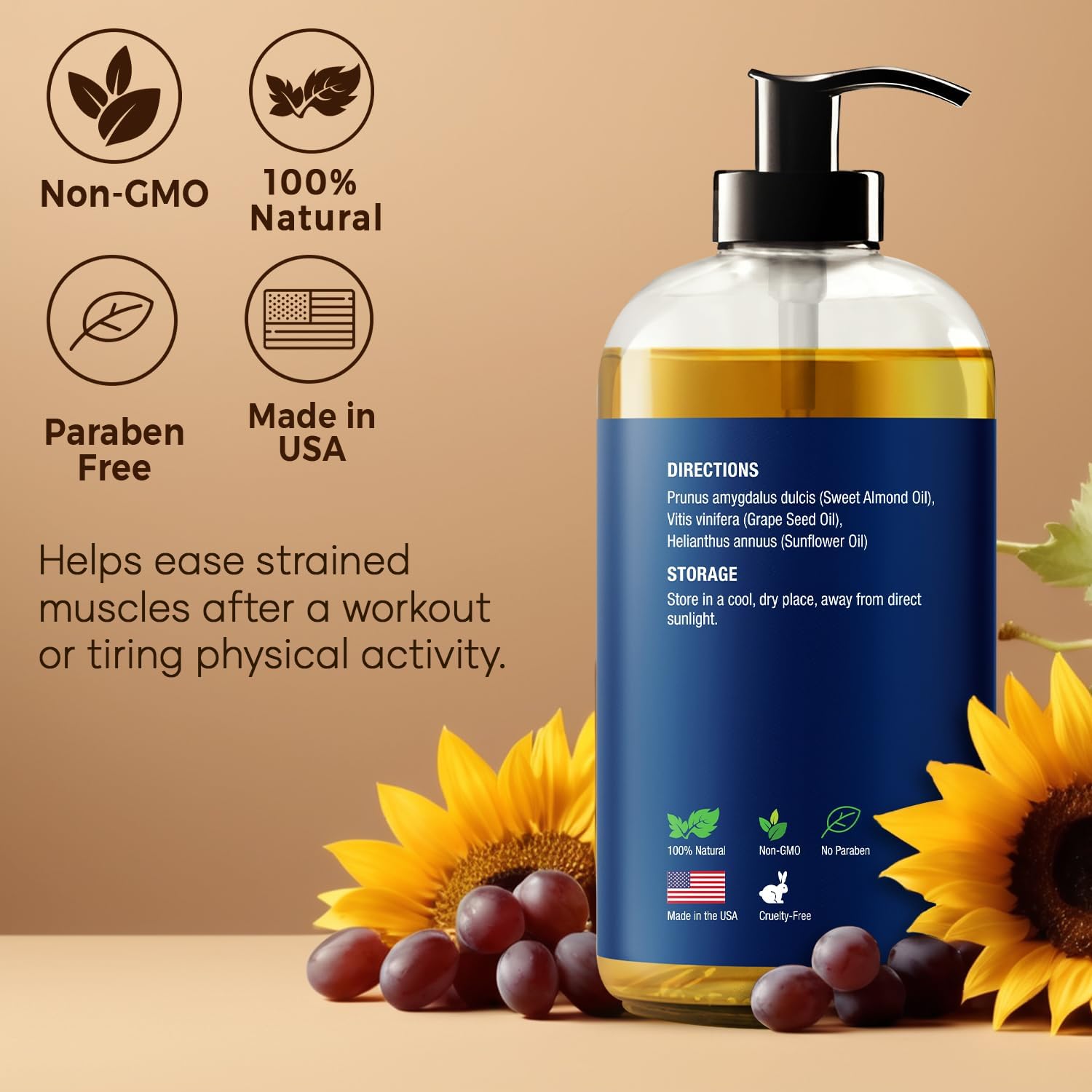 Unscented Massage Oil for Massage Therapy 8 fl oz - Refreshing and Relaxing - Natural Oils with Sweet Almond, Grape Seed and Sunflower Oil - for Men and Women - Nexon Botanics-BrightBean Baby