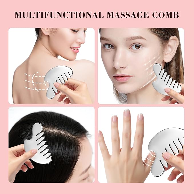 Gua Sha Facial Tool and Face Roller Set, Stainless Steel Lymphatic Drainage Massager for Face, Head, Eyes, Chin and Jaw, Lifting, Massage Scraping with Travel Pouch-BrightBean Baby