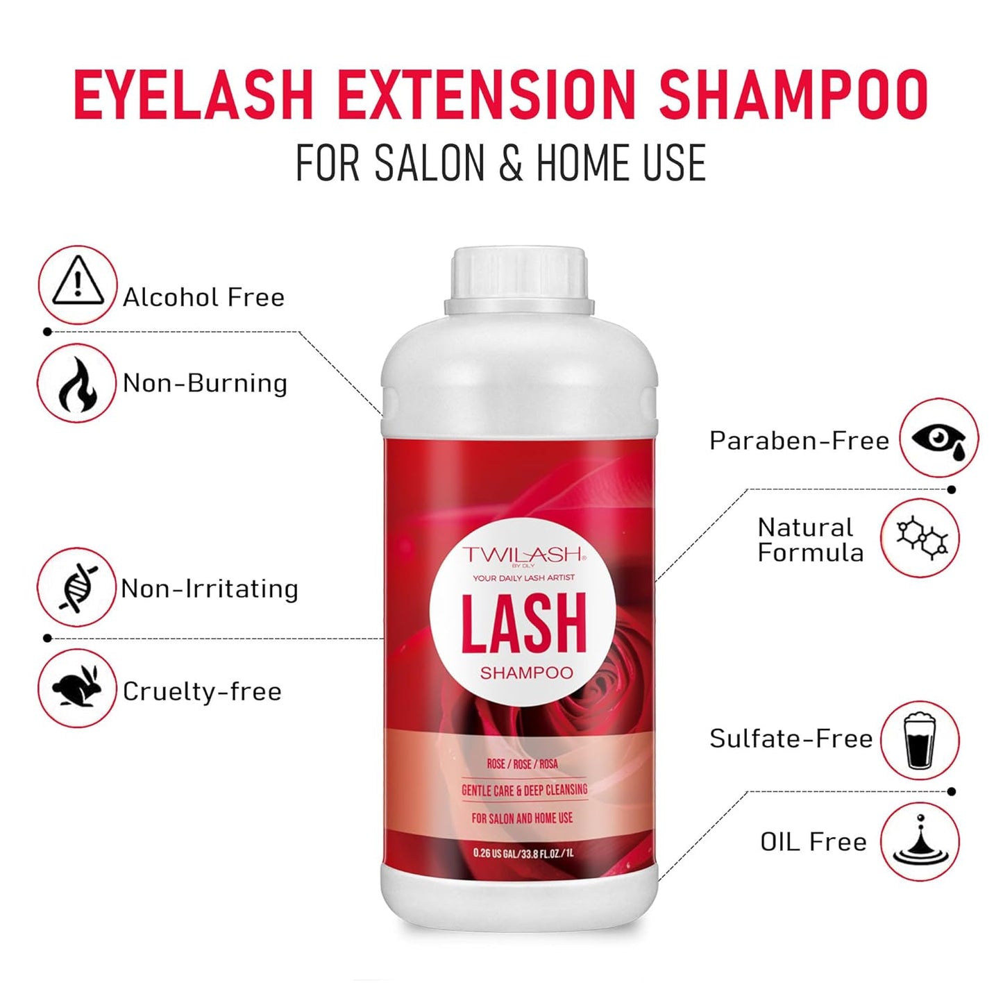Lash Shampoo Bulk, Eyelash Cleanser for Extensions 1 Liters, Safe Makeup Remover, Non-irritating or Burning Formula Eyelid Foaming Cleanser for Professional Salon and Home Use (Rose-1L)-BrightBean Baby