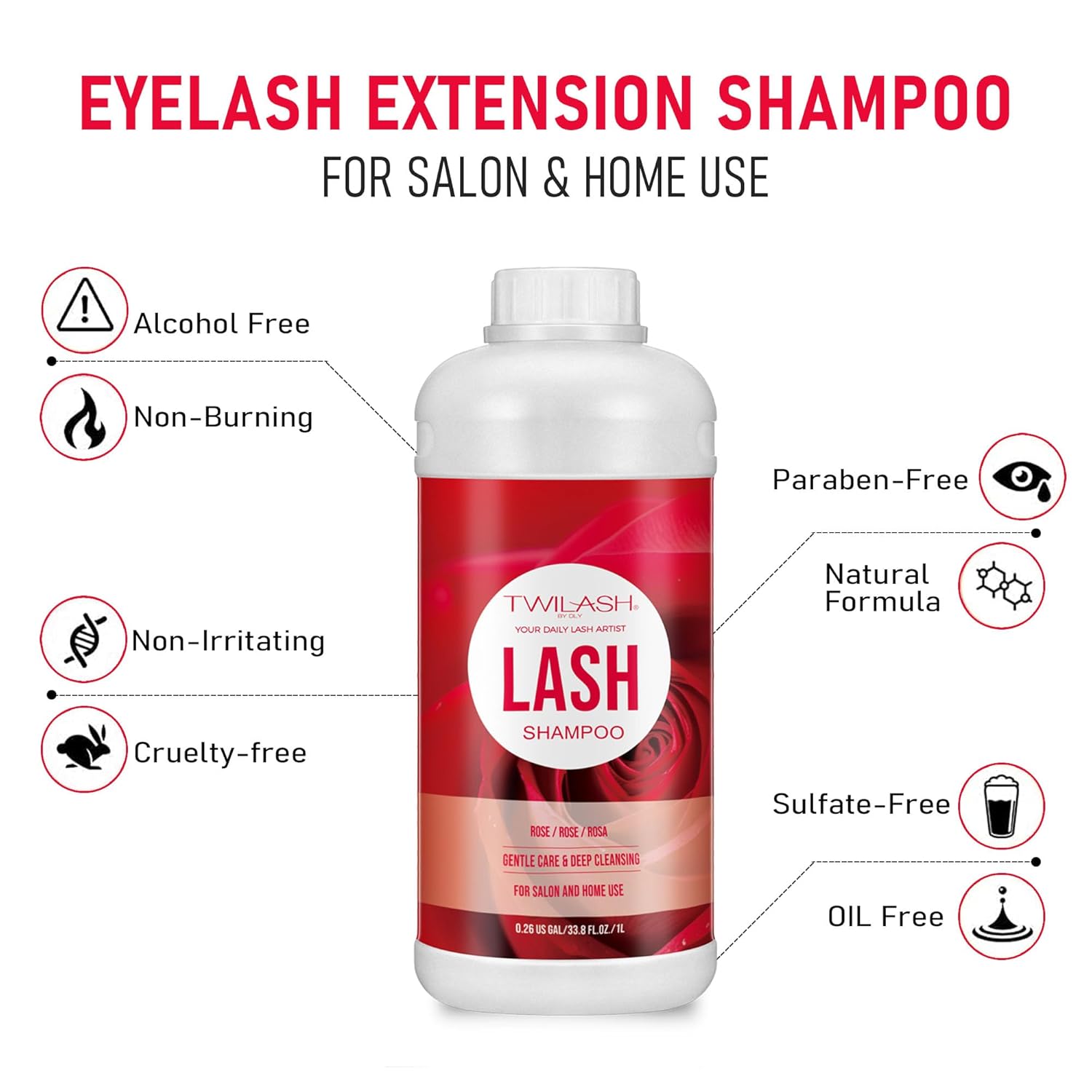 Lash Shampoo Bulk, Eyelash Cleanser for Extensions 1 Liters, Safe Makeup Remover, Non-irritating or Burning Formula Eyelid Foaming Cleanser for Professional Salon and Home Use (Rose-1L)-BrightBean Baby