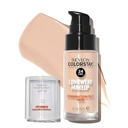 Revlon Liquid Foundation, ColorStay Face Makeup for Combination & Oily Skin, SPF 15, Medium-Full Coverage with Matte Finish, Ivory (110), 1.0 oz-BrightBean Baby