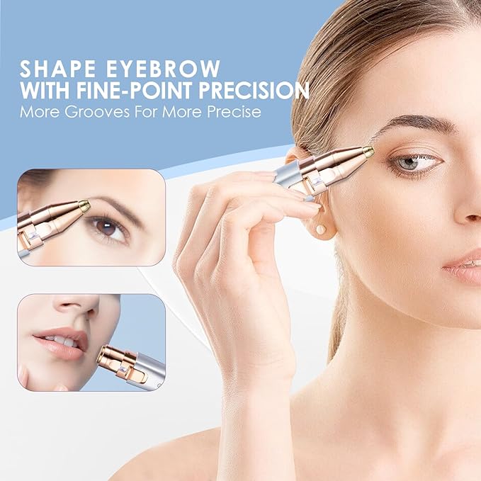 Eyebrow & Facial Trimmer: 2 in1 Rechargeable Facial Hair & Eyebrow Shaver - Painless LED Light (Sky Blue)-BrightBean Baby