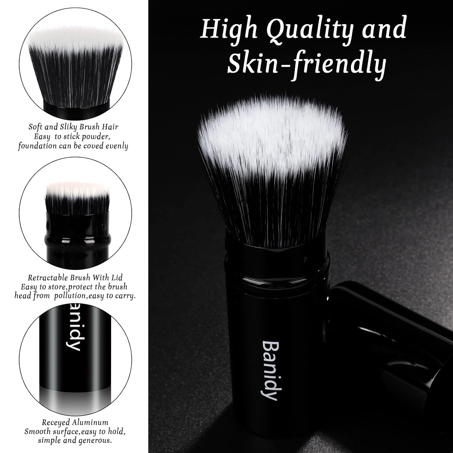 Foundation Makeup Brush Flat Top Kabuki Face Blush Liquid Powder Foundation Brush Retractable Travel Brush for Blending Liquid, Cream or Flawless Powder Cosmetics-BrightBean Baby