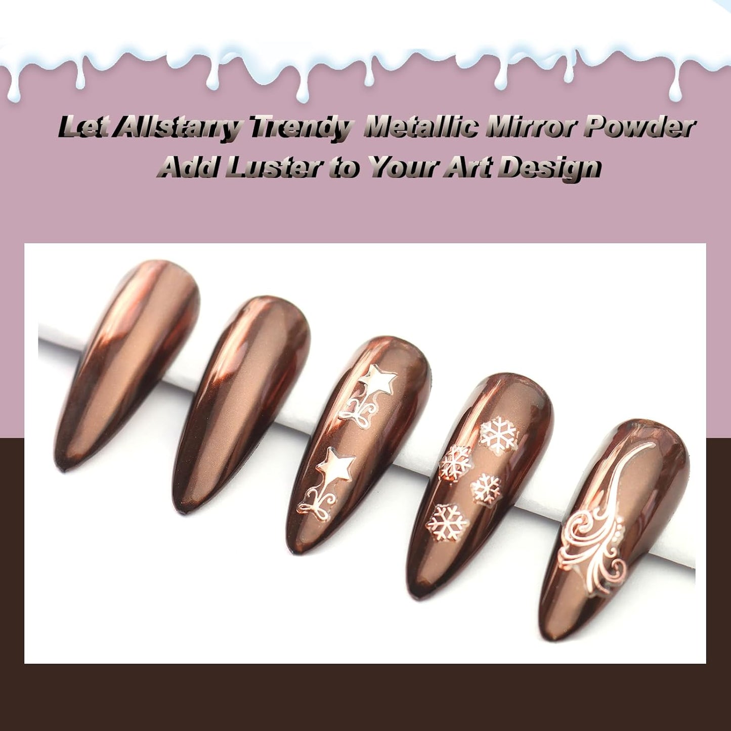 Allstarry Brown Chrome Nail Powder, 2pcs Metallic Mirror Effect Dust Glitter Glazed Manicure Decoration Reflective Pigment for Gel Polish Nail Art Decoration Resin Craft, Festivals - Dark Coffee-BrightBean Baby