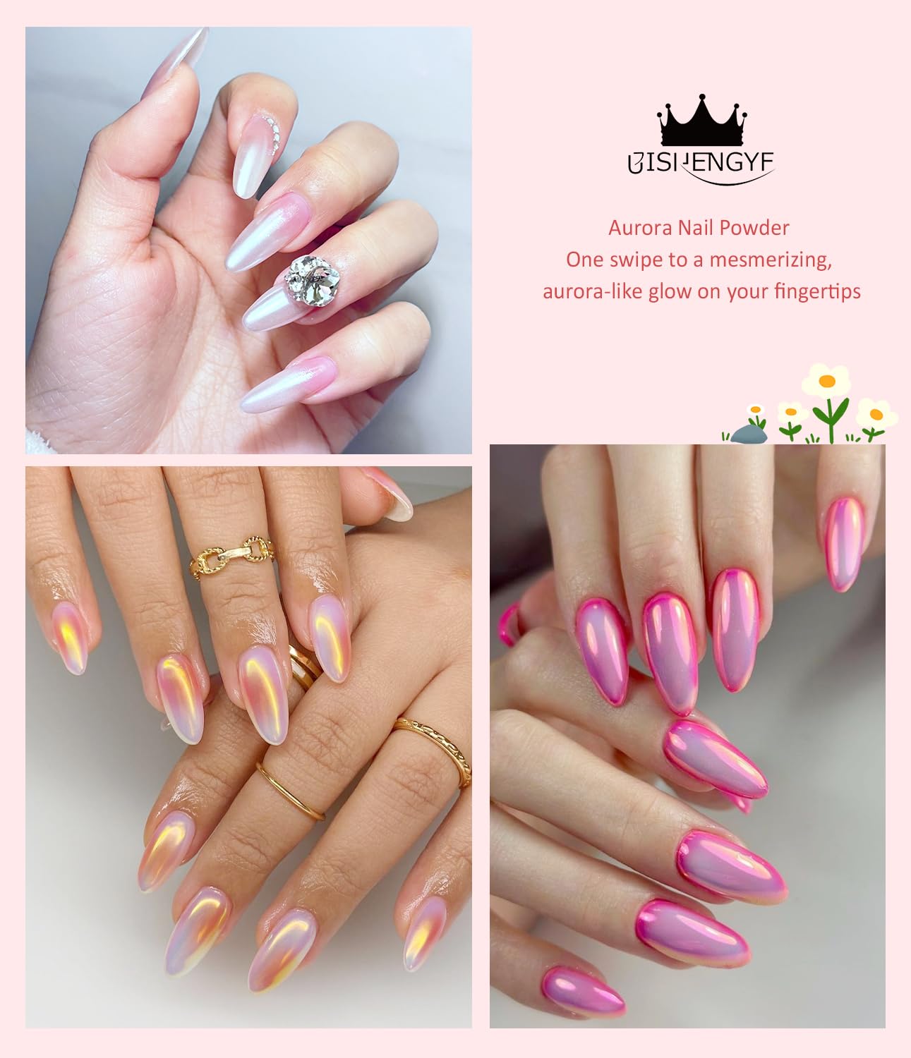 Chrome Nail Powder - Pearl Chrome Nail Powder Glitter Powder, Aurora Chrome Nail Powder Ice Translucent Iridescent Mermaid Pigment Dust Nail Powder Kit For Manicure Decoration DIY-BrightBean Baby