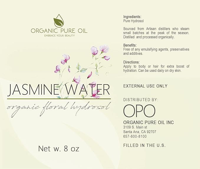 Jasmine Hydrosol Face Mist Calming Spray, Toner, Aromatherapy, Body Mist, Set Makeup, 8oz, Pure Hydrosol Water Jasmine by Organic Pure Oil-BrightBean Baby