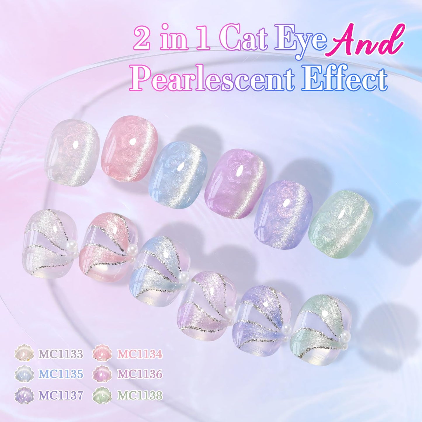 Double Rhythm 15ML Ice Glass Cat Eye Gel Polish with Magnet Holographic Glitter Shimmer Translucent Sheer Color Salon Soak Off Magnetic Nail at Home (Blue Purple-MC1137)-BrightBean Baby