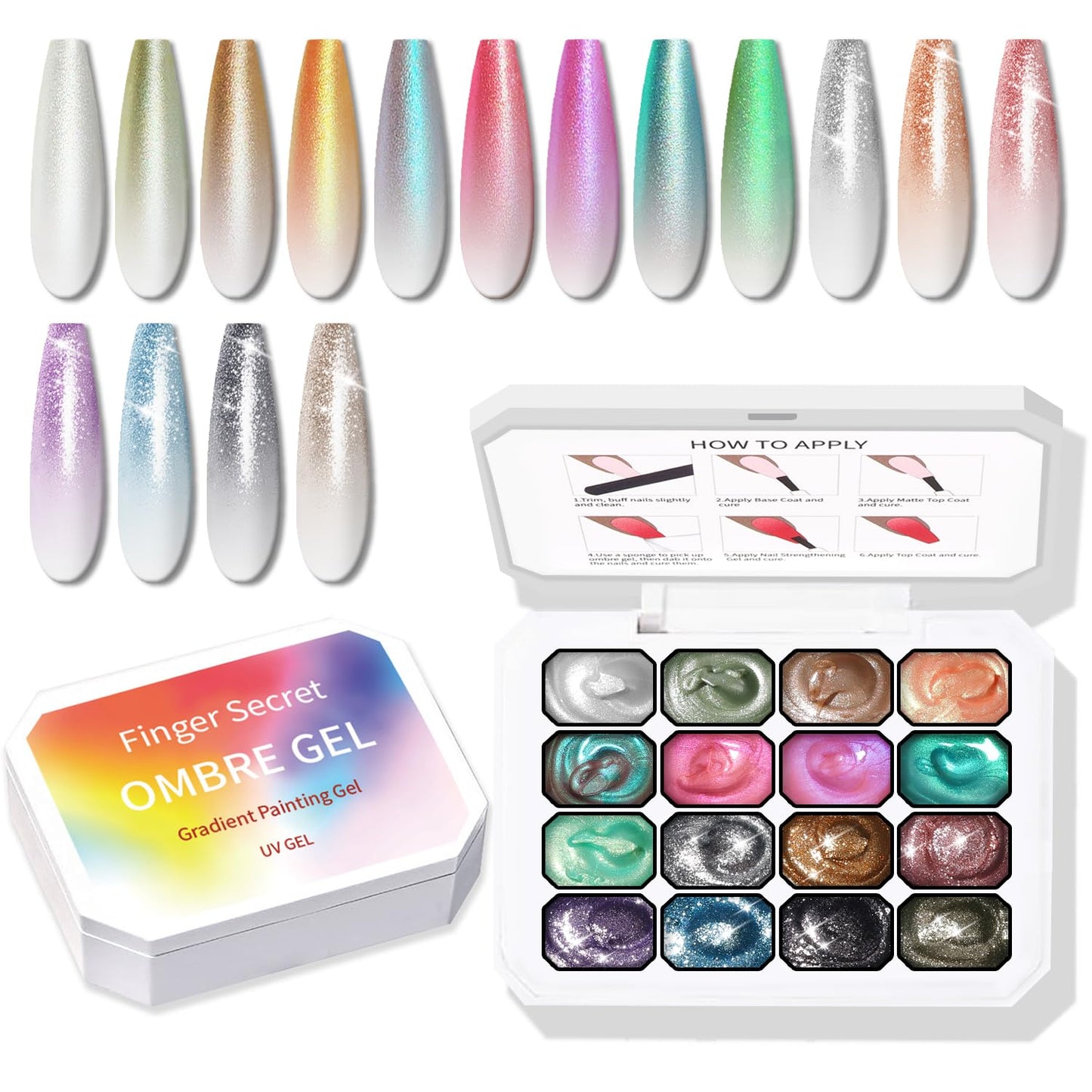 Sponge Pat Paint Nail Gel, Ombre Nails Gradient Gel Nail Blush Blooming Aura Nails Drawing Stripper Floral Painting DIY Nail Art, No Wipe, UV/LED Curing (16 Colors E)-BrightBean Baby