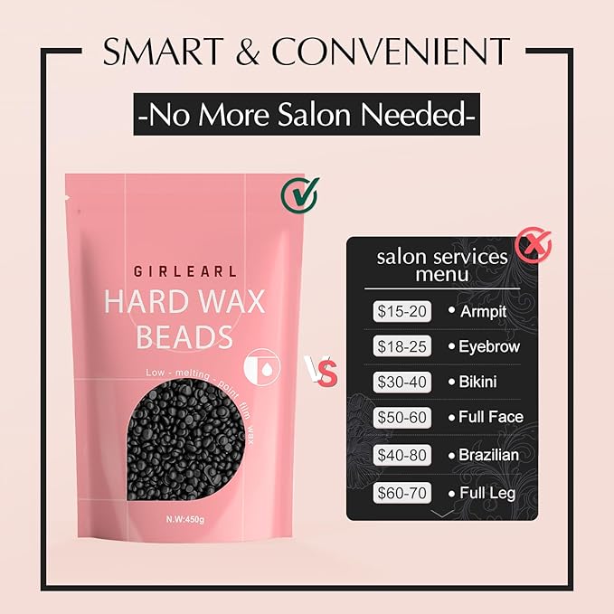 Hard Wax Beads, 1lb Wax Beans for Hair Removal, Hard Wax for Sensitive Skin at Home, Wax Refill Perfect for Legs, Facial, Brazilian Bikini, Eyebrow and Full Body for Women and Men (Black)-BrightBean Baby