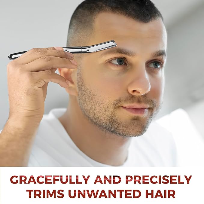 ZOMCHI Eyebrow Razor and Face Razor for Women and Men, Reusable Metal Handle with 11 Refill Blades, Dermaplane Razor with Protective Silicone Cap, Eyebrow Hair Trimmer - Polished Silver-BrightBean Baby