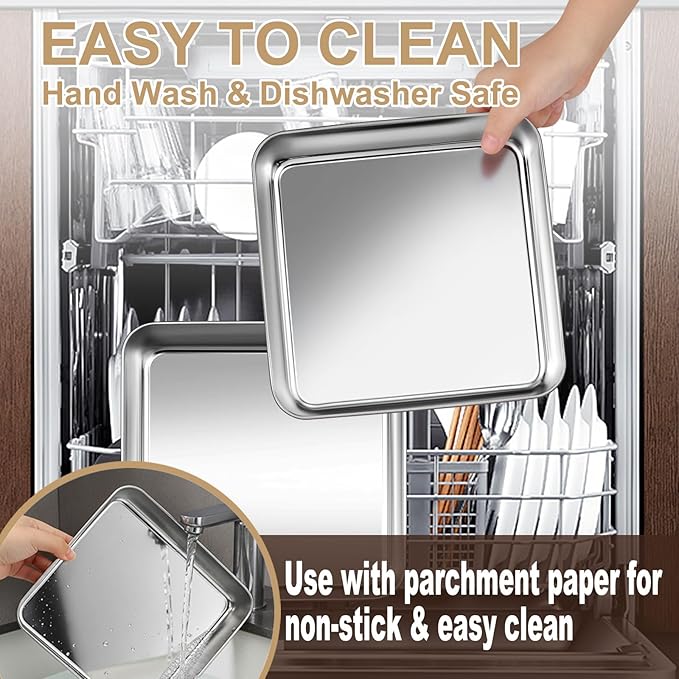 BEWOS 102 PCS 8-Inch Square Cake Pan Set - Includes 100 Baking Parchment Papers, Double Non-Stick Stainless Steel Cake Pans, Baking Pan for Brownie Cakes, Mirror Polished & Dishwasher Safe