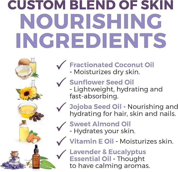 Viva Naturals Organic Massage Oil (8 fl. oz.) - Lavender Scented Non-Greasy Body Massage Oil with Mess-Free Pump, Moisturizing Massage Oils for Massage Therapy, Non-GMO and Certified Organic, 237 mL-BrightBean Baby