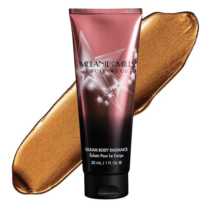 Melanie Mills Hollywood Gleam Body Radiance All In One Makeup, Moisturizer & Glow For Face & Body - Deep Gold, Mini 1 fl.oz.-BrightBean Baby