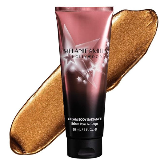 Melanie Mills Hollywood Gleam Body Radiance All In One Makeup, Moisturizer & Glow For Face & Body - Deep Gold, Mini 1 fl.oz.-BrightBean Baby