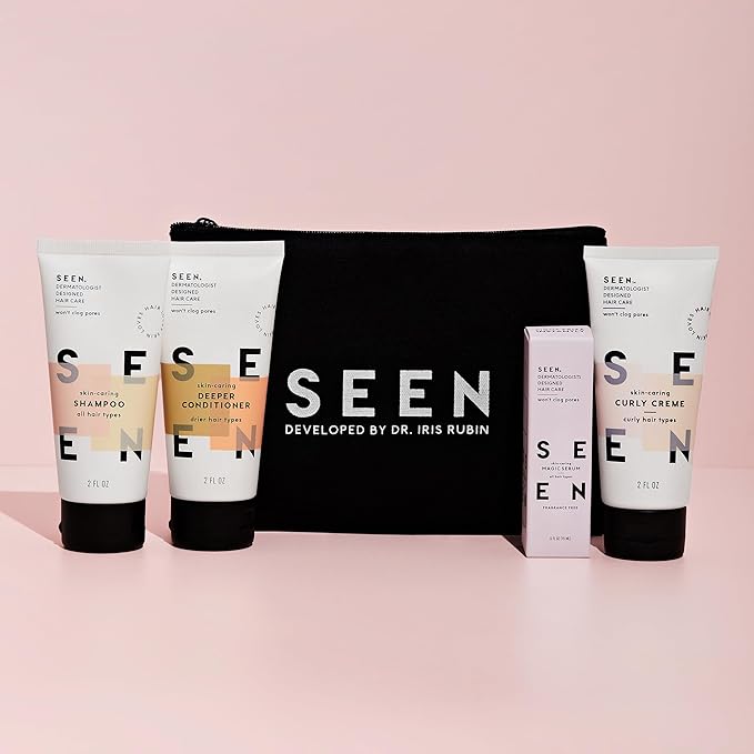SEEN Curly On The Go Kit -Scented - Non-Comedogenic & Safe for Sensitive Skin - Sulfate-Free, Curl-Defining Styling Hair Bundle - Anti Frizz - Heat Protectant-BrightBean Baby