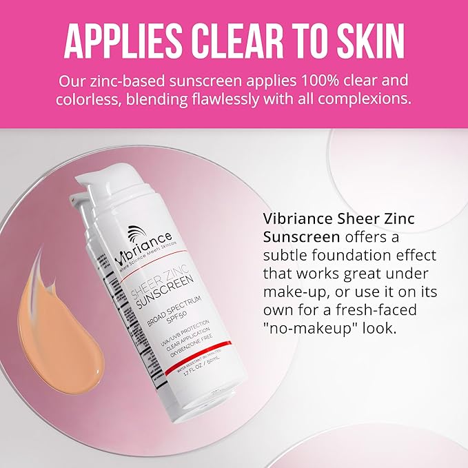 Vibriance Sheer Zinc Sunscreen - Tinted Sunscreen for Face SPF 50, Lightweight Facial Moisturizer with Niacinamide, Hyaluronic Acid - 1.7 fl oz-BrightBean Baby