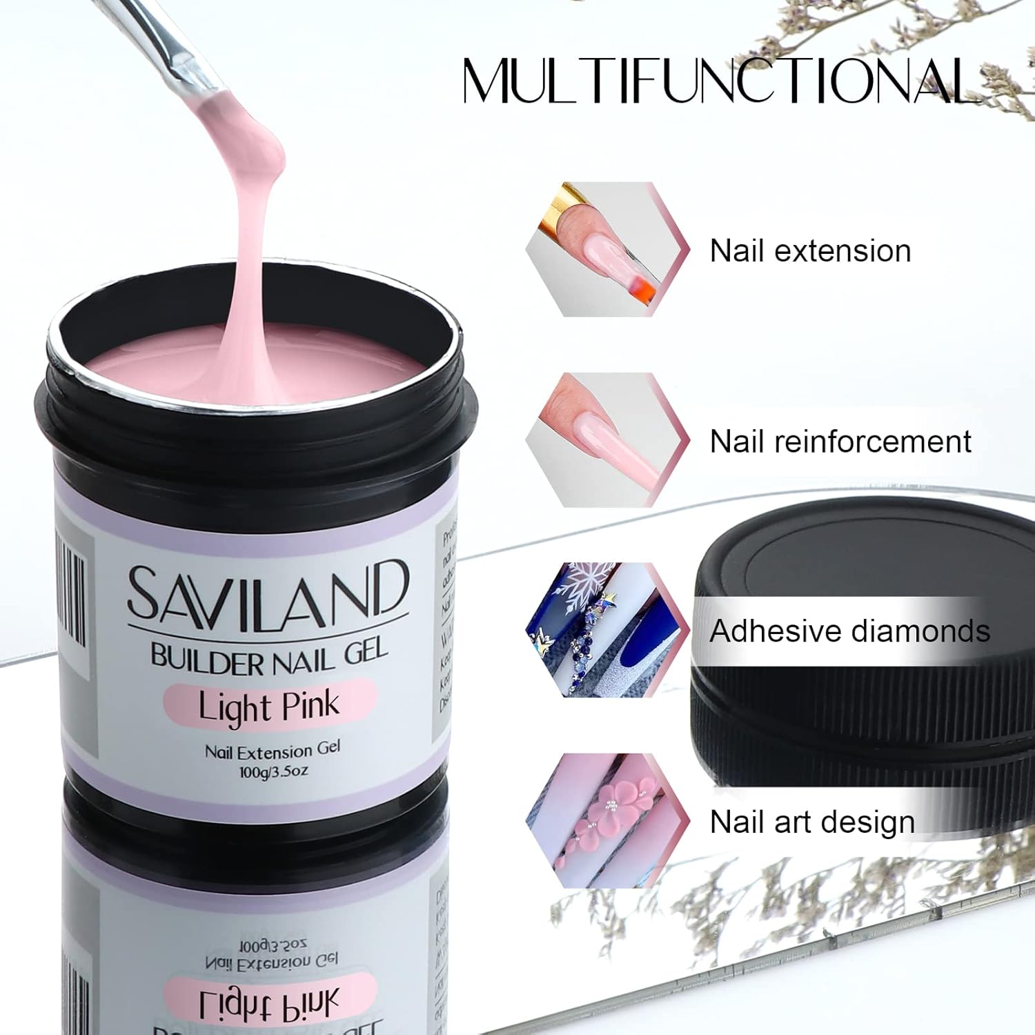 SAVILAND 100 G Builder Nail Gel - 3.5 oz Light Pink Hard Gel for Extension Nail Art Manicure Starter for Professional Nails Salon Home DIY-BrightBean Baby