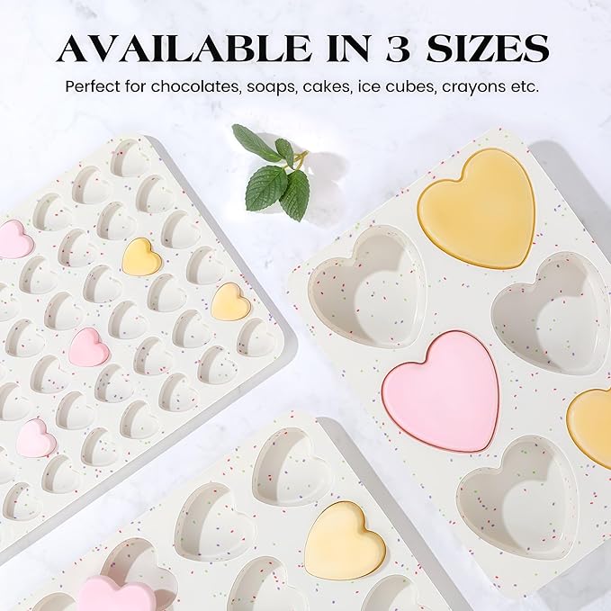 1 Inch Mini Heart Shaped Silicone Molds for Chocolate, Candy, Gummy, Soap (Set of 2, Cream)