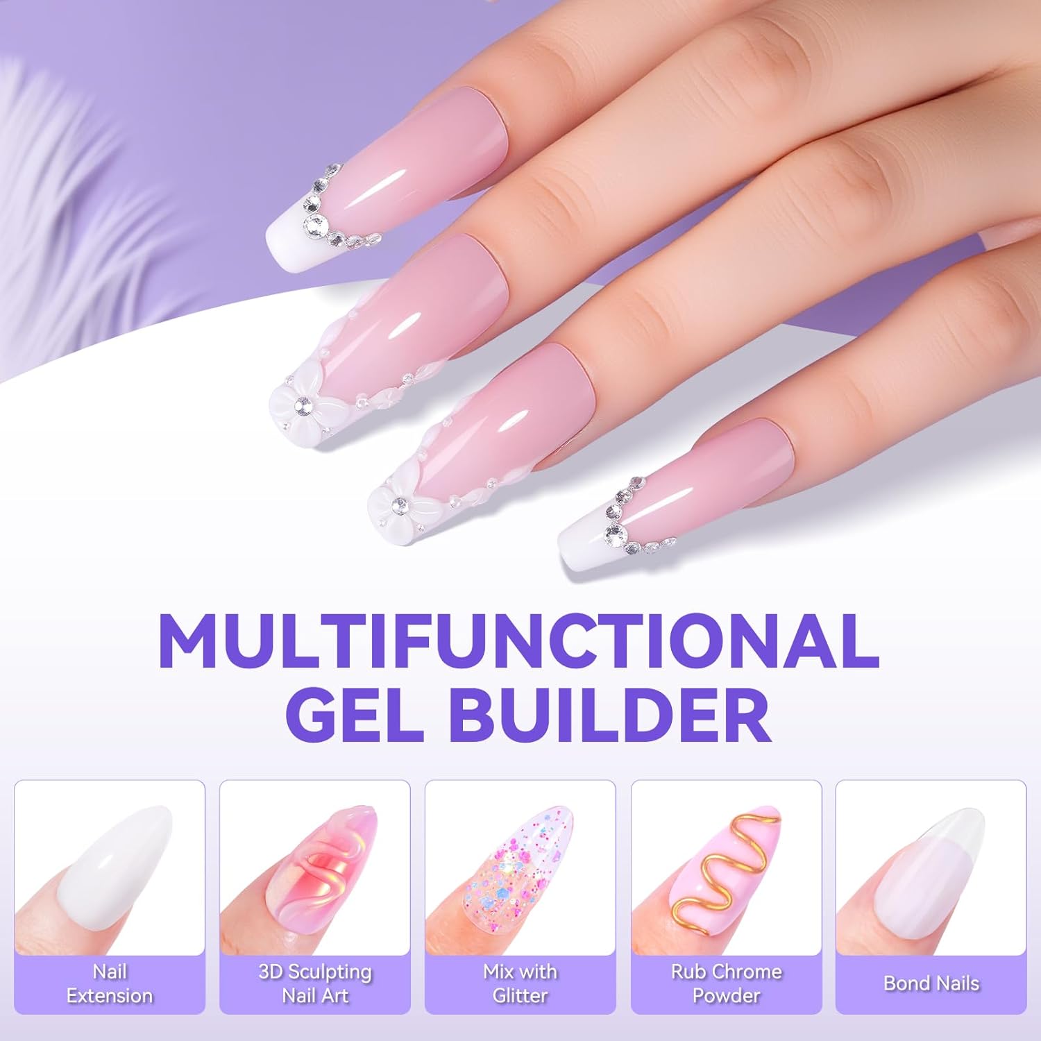 Makartt 3D Gel Nail Art: 4-in-1 Solid Builder Nail Gel White Non-sticky Hands for Extension, 15ML UV Glue for Acrylic Tips, 3D Nails Gels Sculpture Gels for Nails Art Salon Home DIY 2PCS 15ml-BrightBean Baby