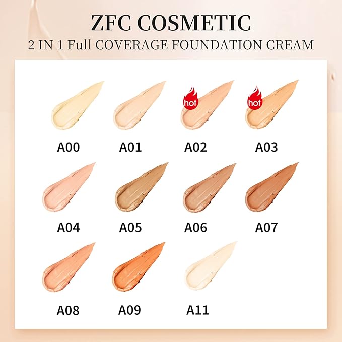 Foundation Makeup Concealer, Medium-to-Full Coverage Foundation Cream, Long Lasting Waterproof Up to 12HR Hybrid Setting Powder-BrightBean Baby