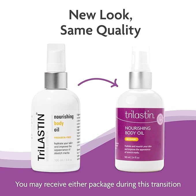 TriLASTIN Belly Oil (3.4oz), Stretch Mark Oil, Belly Oil for Pregnant Women, Serum for Scars and Stretchmarks, Body Oil, Paraben-Free and Hypoallergenic-BrightBean Baby