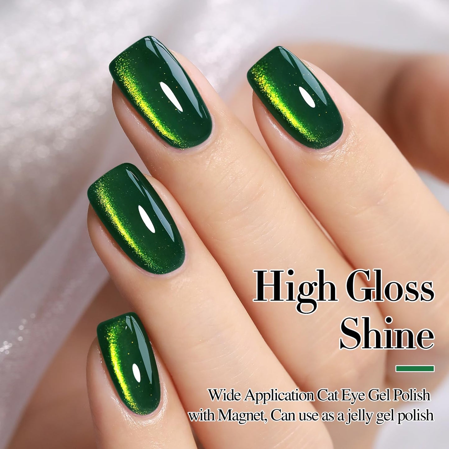 Double Rhythm Cat Eye Gel Polish with Magnet 15ML Holographic Glitter Shimmer Translucent Sheer Color Glass Magnetic Gel Polish Salon DIY at Home (Dark Green-MC1045)-BrightBean Baby
