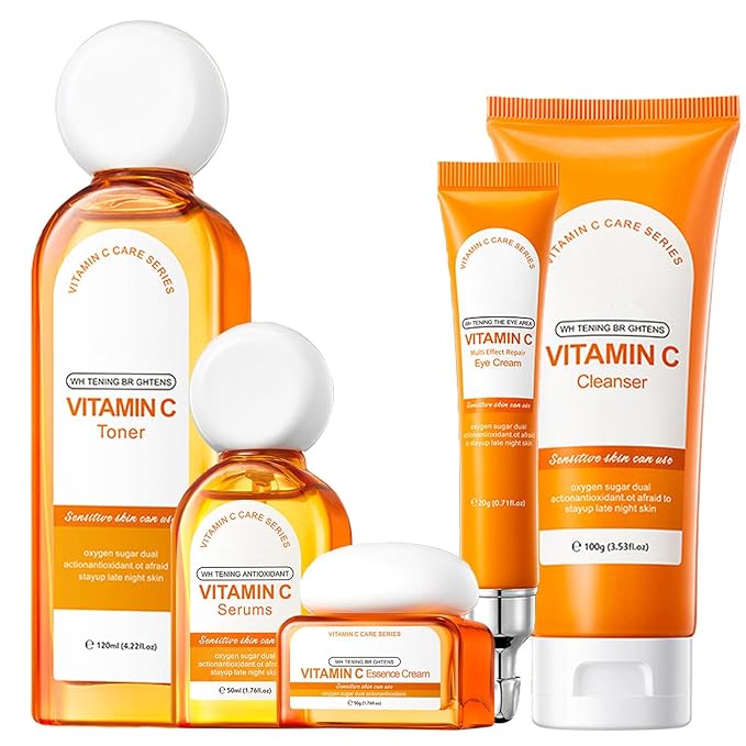 Vitamin C skin routine kit for women - face wash and moisturizer set - facial kit for women -toner face wash serum eye cream-BrightBean Baby