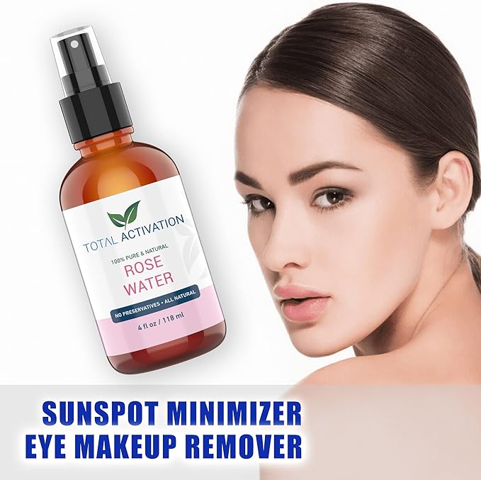 Large 4 oz 100% Pure, Organic Moroccan Rose Water Spray Face Toner, Skin Body Hair Spray, Eye Makeup Remover Alcohol Free Toner Minimizes Scar Hydrating Soothing Mist for Dry Oily Combination Skin-BrightBean Baby