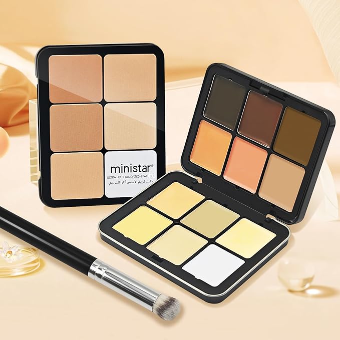 12 Colors Cream [Contour+Concealer] Makeup Palette for Cheeks - Multi-functional Makeup Palette with Brush, Natural Matte Long Wearing, Waterproof Blendable Face Makeup Palette (#03)-BrightBean Baby