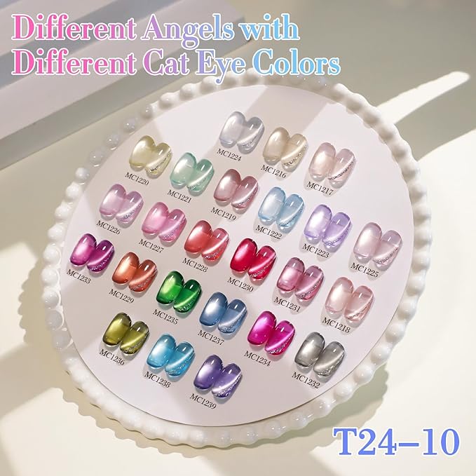 Double Rhythm 28Pcs 0.5Oz Glass Cat Eye Gel Nail Polish Set Same Color Same Bottle Soak Off Magnetic Jelly Gel Polish Kit Nail Art Manicure Salon DIY at Home (Nude Pink Blue Green-T24-10)-BrightBean Baby
