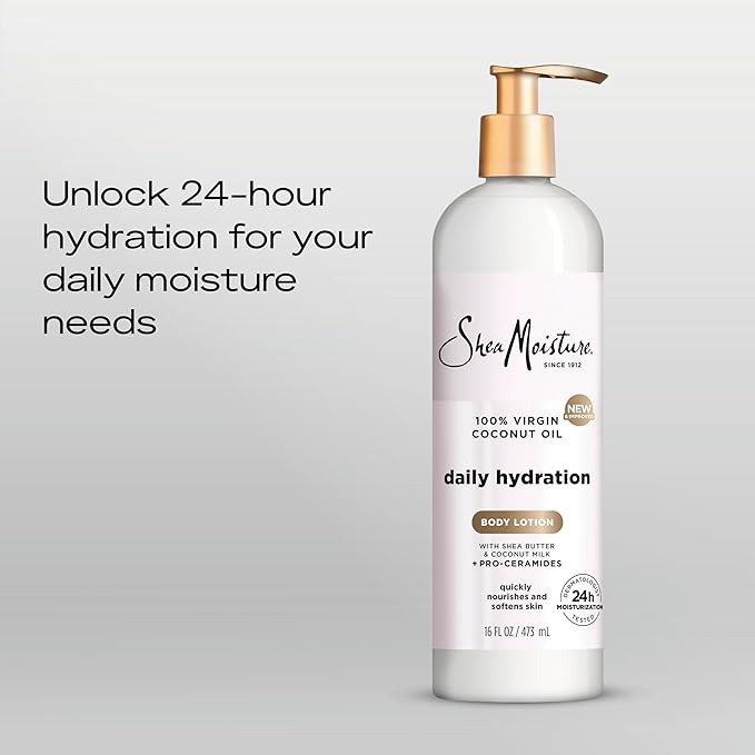 SheaMoisture Daily Hydration Body Lotion with 100% Virgin Coconut Oil, Shea Butter, Coconut Milk and Pro-Ceramides, Quickly Nourish & Soften Skin, 24H Moisturizing 16 oz-BrightBean Baby