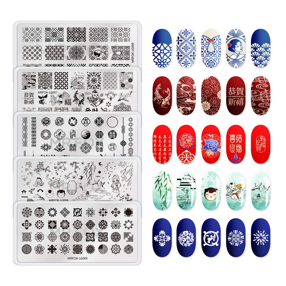 MR.FOX Nail Board Set - Chinese, Republic, Ancient Style Wedding Theme Pattern - Bubble Republic Style Art DIY Hot Stamping Template-BrightBean Baby