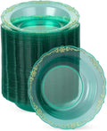 100 Pack Clear Green Plastic Bowls with Gold Rim, 12oz Plastic Salad Bowl, Disposable Bowls for Party, Dinners, Weddings, Christmas, Thanksgiving