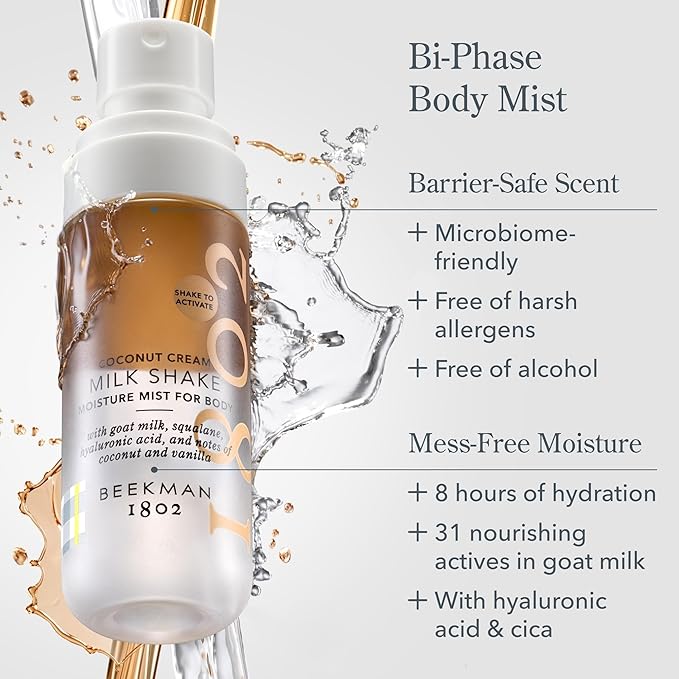 Beekman 1802 Coconut Cream Milk Shake - Body Mist - 2.0 fl. oz - With Hyaluronic Acid & Jojoba Oil - Instantly Moisturizes, Hydrates & Softens - Good for Sensitive Skin - Cruelty Free-BrightBean Baby