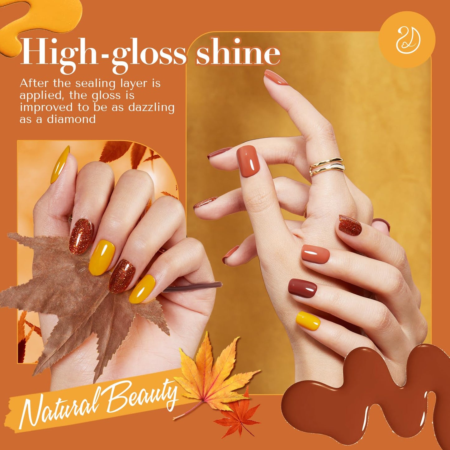 AZUREBEAUTY Fall Nail Polish Set, 4 Colors Yellow Orange Brown Glitter Quick Dry Natural Nail Lacquer Strengthening Treatment Kit with Top Coat DIY Salon at Home-BrightBean Baby