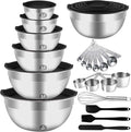 Mixing Bowls Set, 27PCS Stainless Steel Mixing Bowl with Lid Set, Large Nesting Bowls 7, 4.5, 3, 2.5, 2, 1.5QT, Measuring Cups and Spoons Baking Utensils Metal Bowl for Kitchen Prep