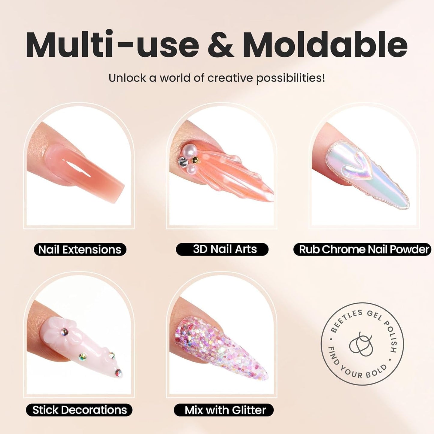 Beetles Solid Builder Nail Gel 1 oz White 3D Sculpting Gel for Nail Art Non-Sticky Extension with Rhinestones & Pearls and Rhinestones Glue Double-Head Pen DIY Salon Home for Women-BrightBean Baby