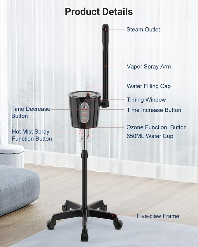Kingsteam Professional Facial Steamer with Ozone - Ionic Nano Hot Mist Steamer with Large Capacity and 30-Min Timer for Estheticians, Beauty Salons, and Home Skin Care Use-BrightBean Baby