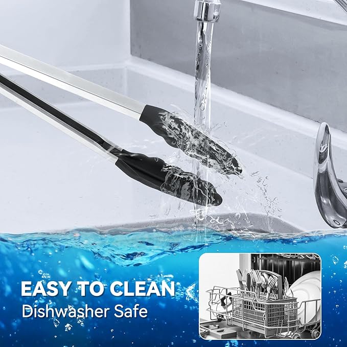 600℉ Heat Resistant Kitchen Tongs for Cooking with Silicone Tips,Maywe Tanso 17-Inch Stainless Steel Locking Cooking Tongs Food Tongs for BBQ,Cooking,Salad and Serving Food,Heavy Duty,Non-Stick,Black