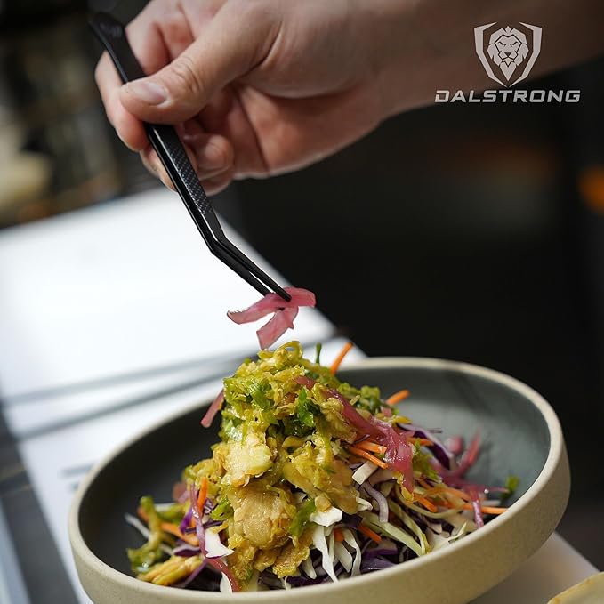 Dalstrong Professional Food Tweezers-Giftable 4pc Set-6.5"-High-Precision Tweezer Tongs-Black Titanium Coating-Plating, Multi-use-304 Stainless Steel-Culinary Fine Use-Metal Kitchen Tongs