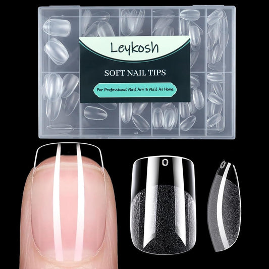 Short Square Nail Tips, 216pcs Acrylic Soft Fake Nails Gel Nail Tips, Full Cover Pre-Shaped Matte Clear Press on Nails for Extension, Diy at Home Manicure 12 Sizes-BrightBean Baby